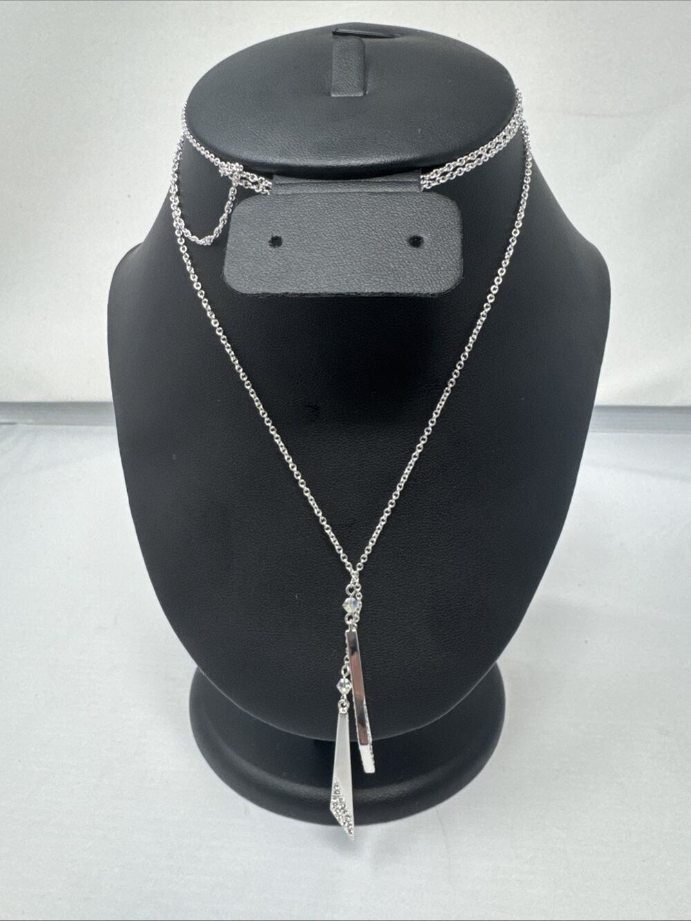 Touchstone Crystal by Swarovski On Point Lariat Silver Drop Necklace